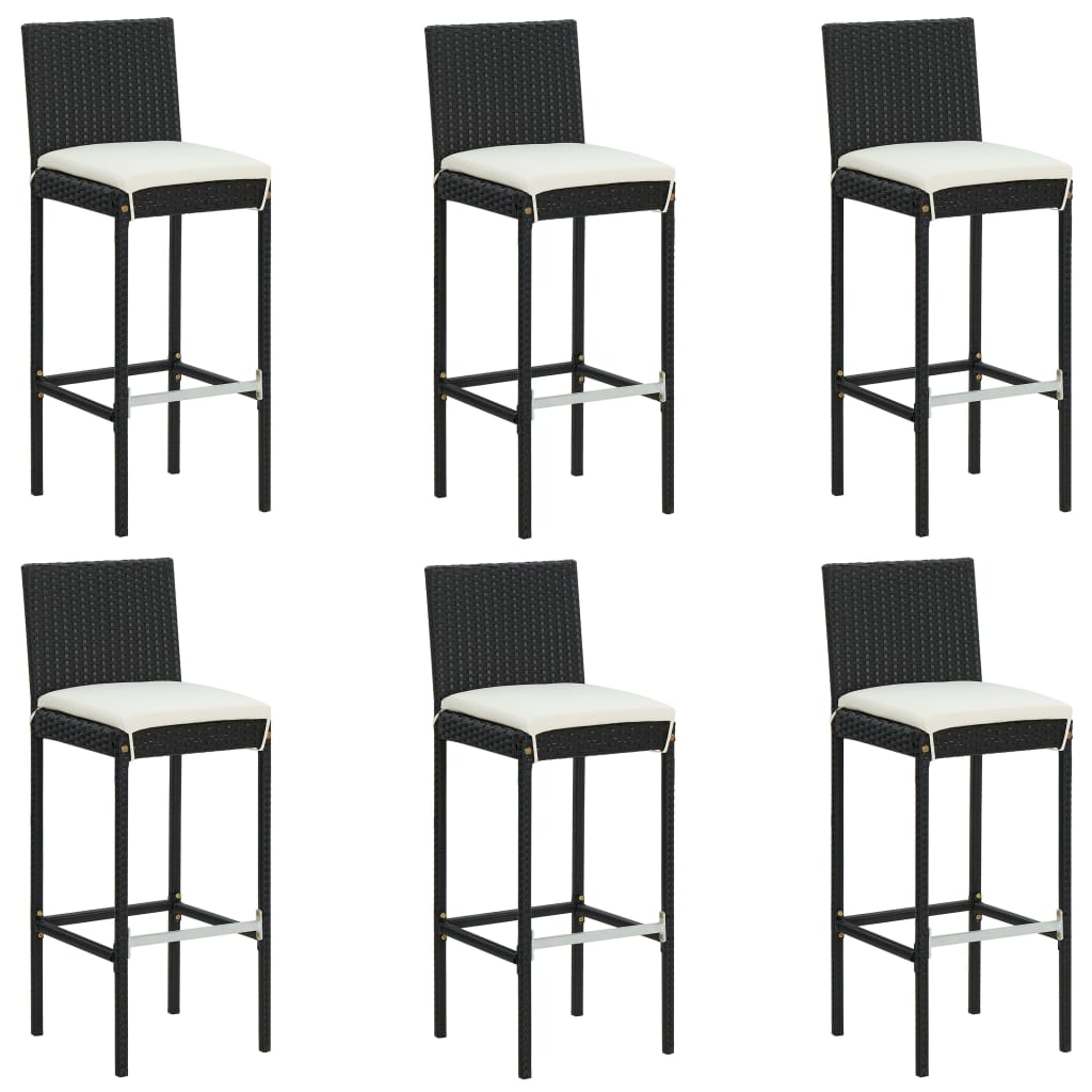 Set mobilier bar de grădină cu perne, 7 piese, negru, poliratan