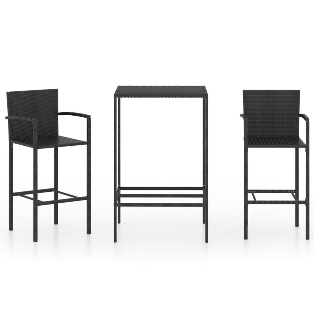 Set mobilier bar de grădină, 3 piese, negru, poliratan