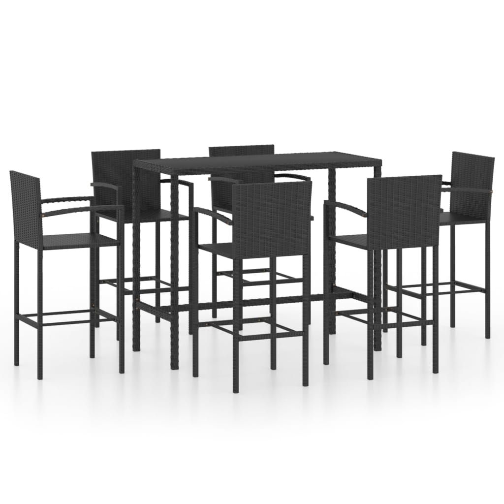 Set mobilier bar de grădină, 7 piese, negru, poliratan