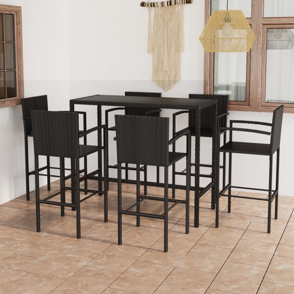 Set mobilier bar de grădină, 7 piese, negru, poliratan