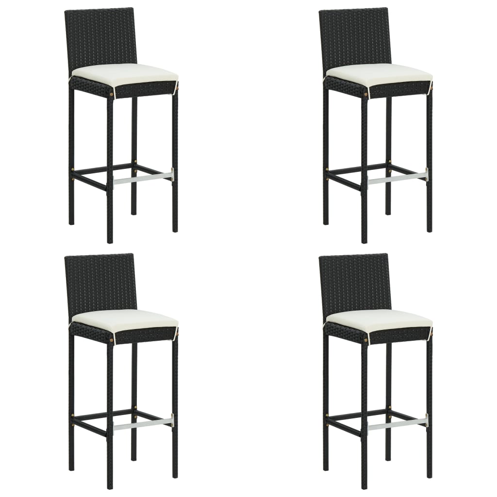 Set mobilier bar de grădină cu perne, 5 piese, negru, poliratan