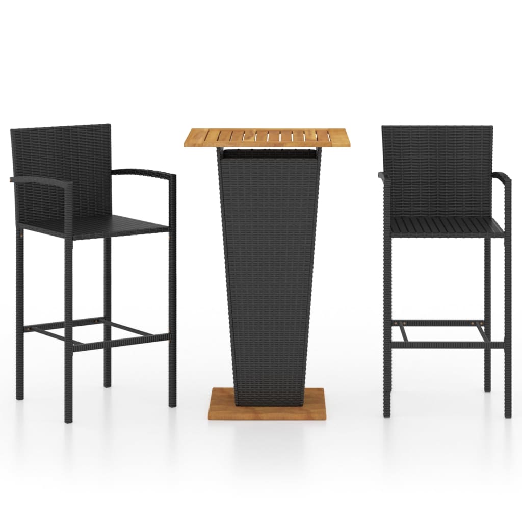 Set mobilier de bar de grădină, 3 piese, negru