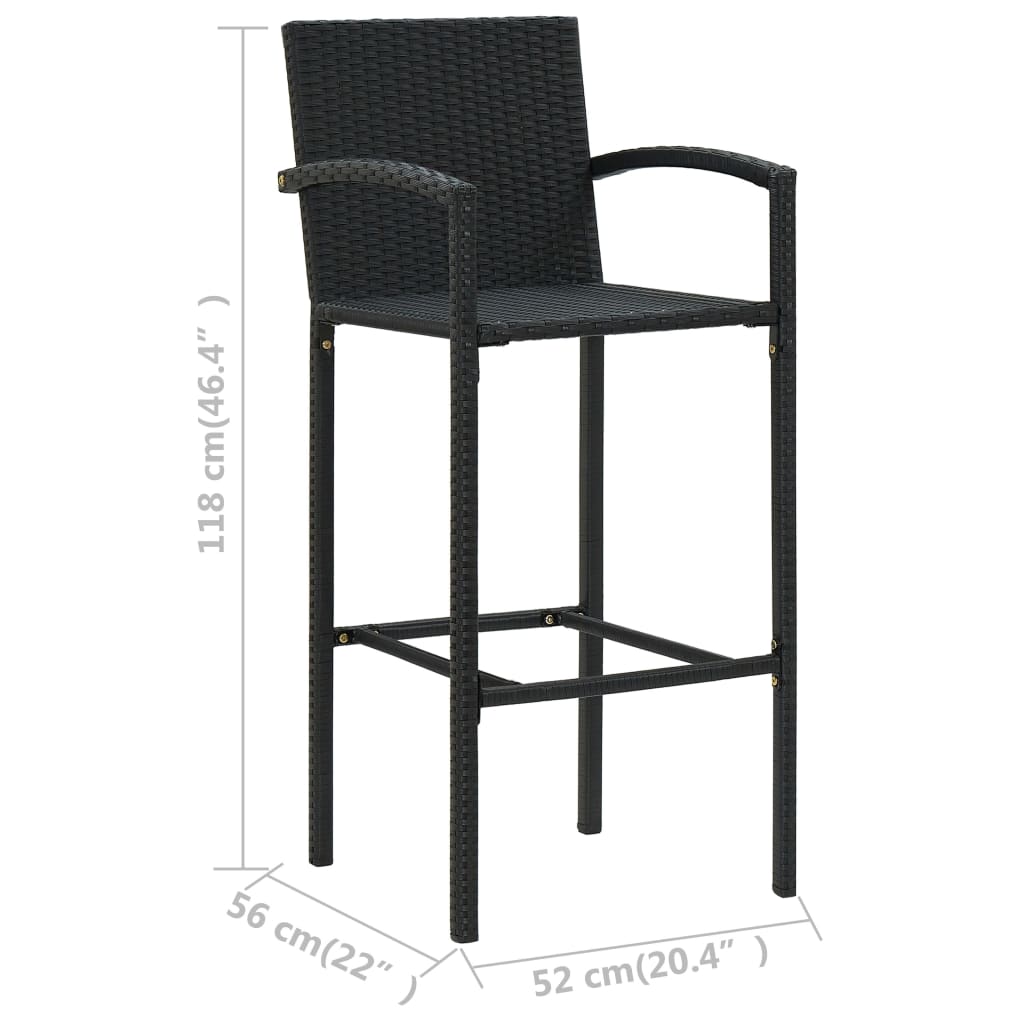 Set mobilier de bar de grădină, 3 piese, negru