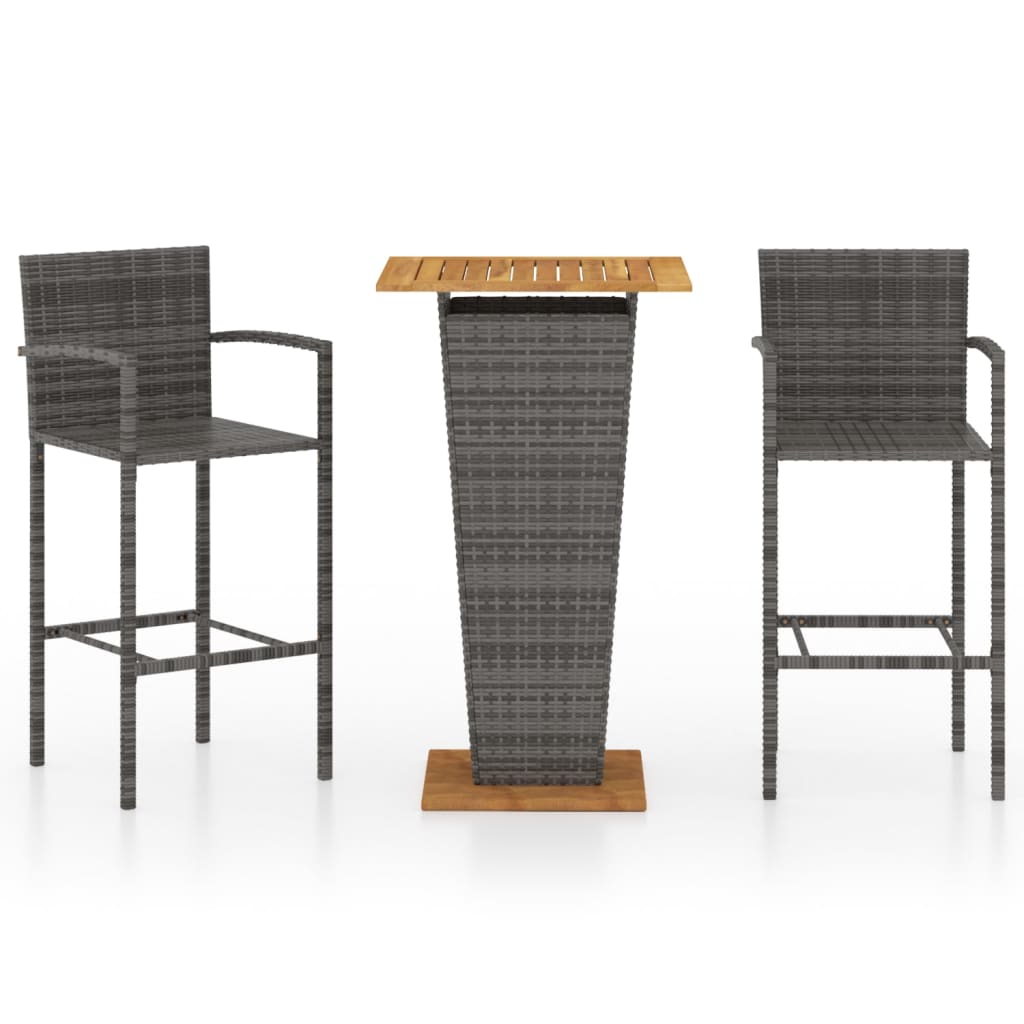 Set mobilier de bar de grădină, 3 piese, gri