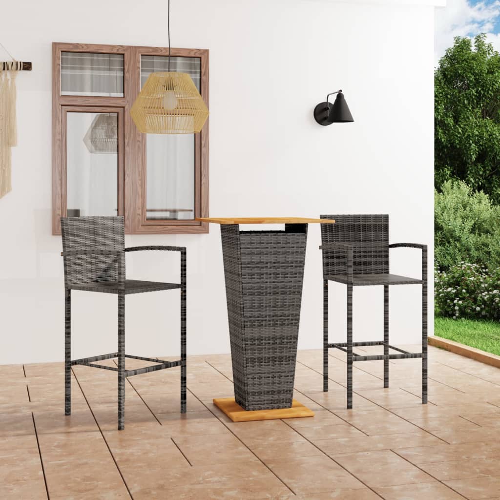 Set mobilier de bar de grădină, 3 piese, gri