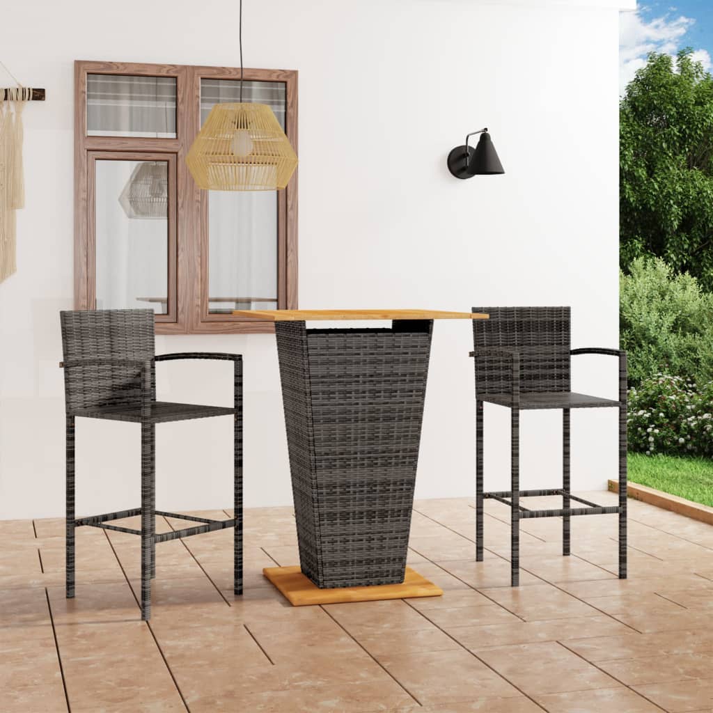 Set mobilier de bar de grădină, 3 piese, gri