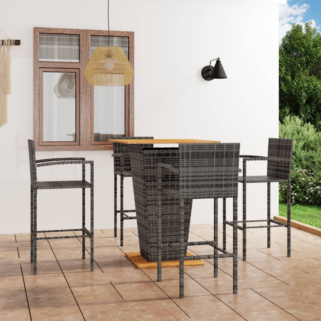 Set mobilier bar de grădină, 5 piese, gri