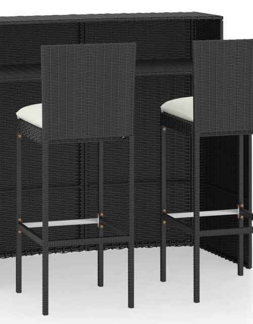 Încărcați imaginea în vizualizatorul Galerie, Set mobilier bar de grădină cu perne, 3 piese, negru - Lando

