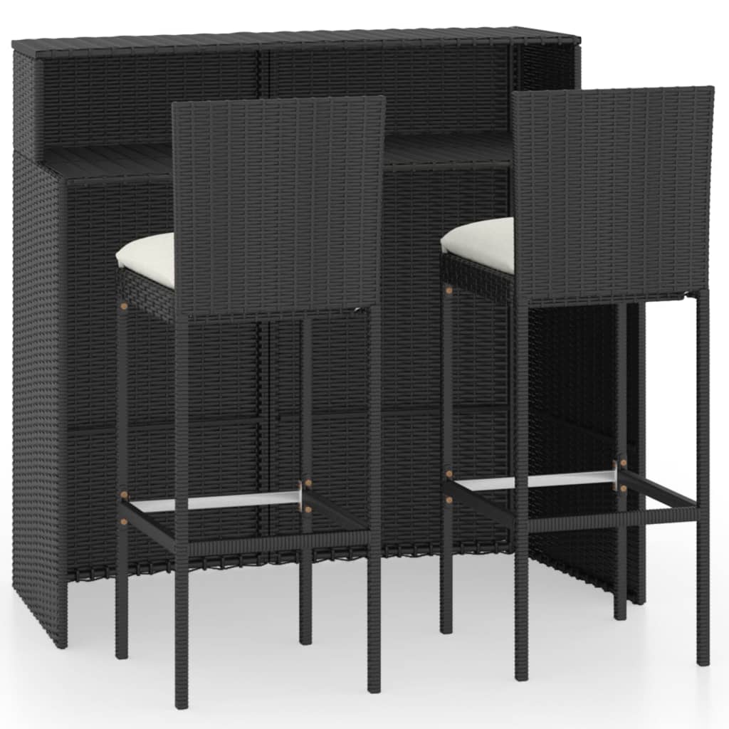 Set mobilier bar de grădină cu perne, 3 piese, negru - Lando