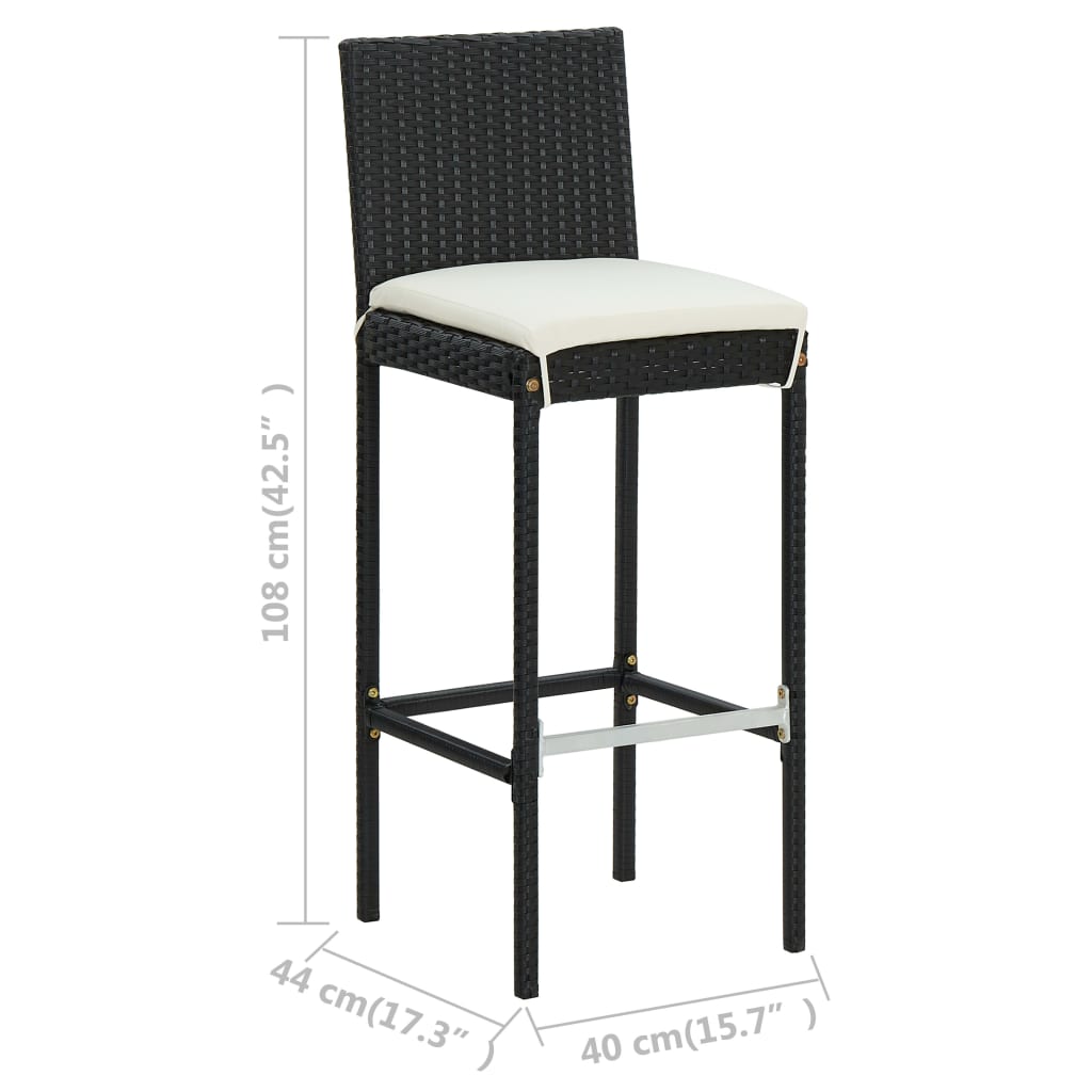 Set mobilier bar de grădină cu perne, 3 piese, negru - Lando