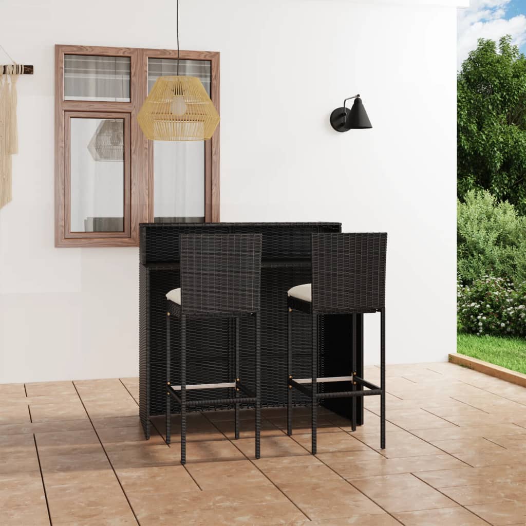 Set mobilier bar de grădină cu perne, 3 piese, negru - Lando