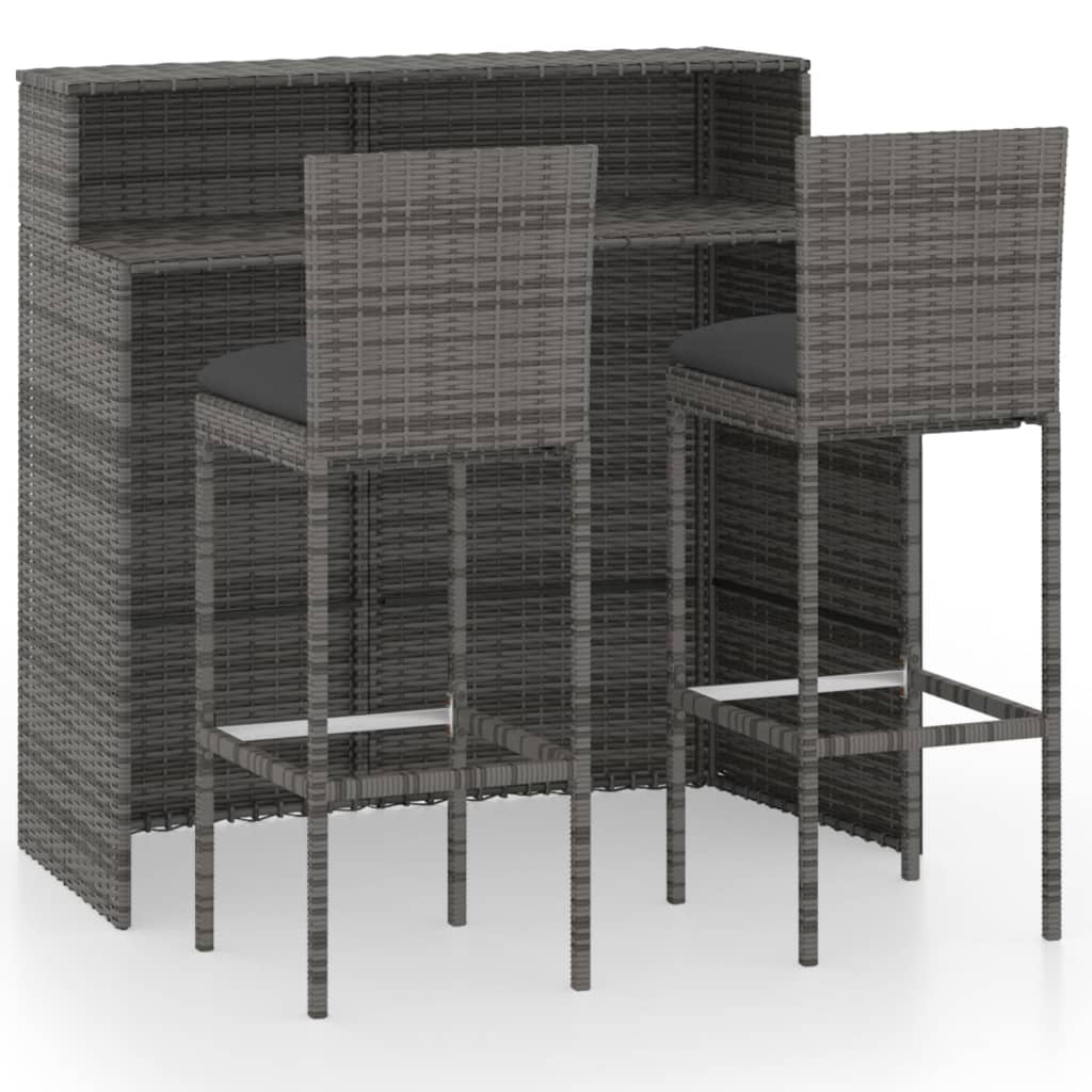 Set mobilier de bar de grădină cu perne, 3 piese, gri