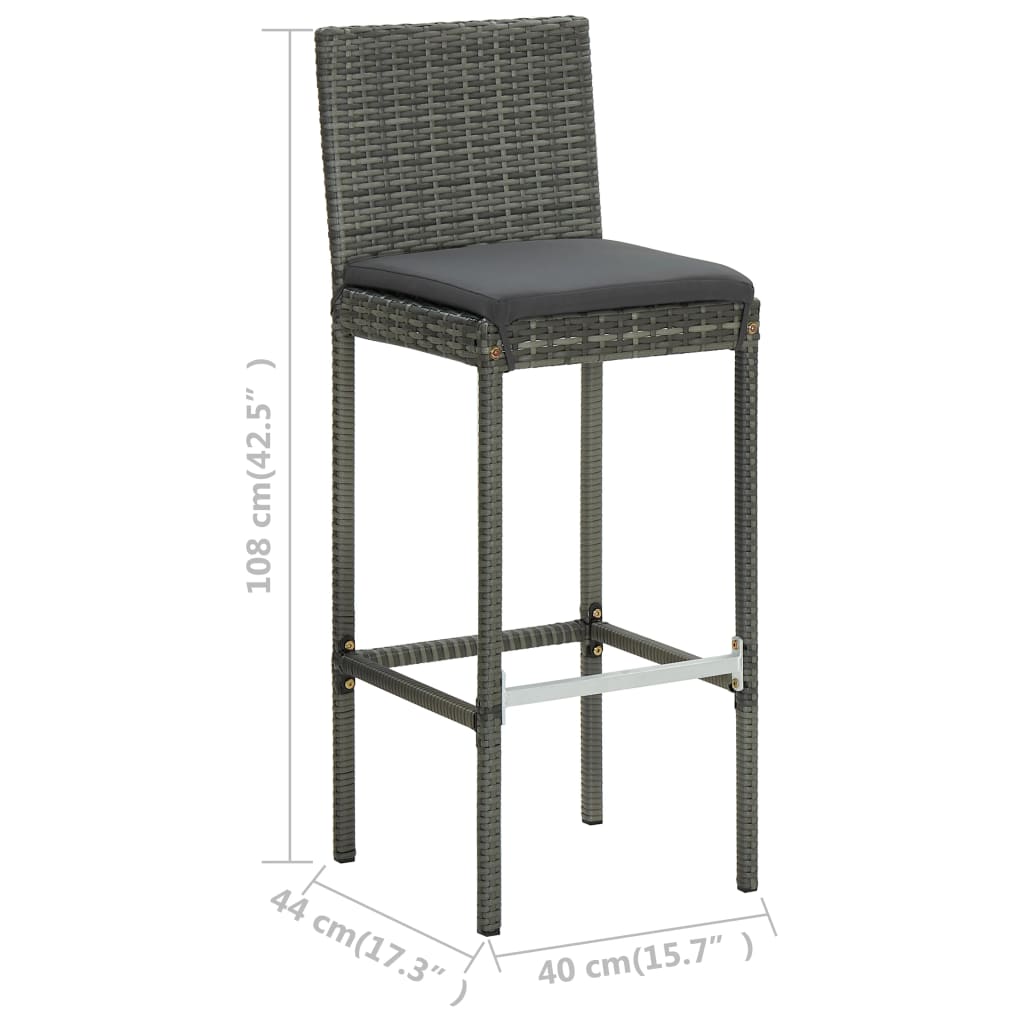 Set mobilier de bar de grădină cu perne, 3 piese, gri