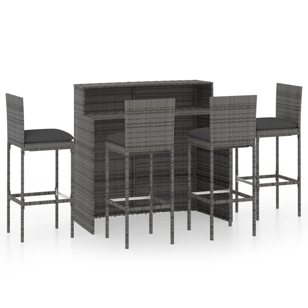 Set mobilier de bar de grădină cu perne, 5 piese, gri