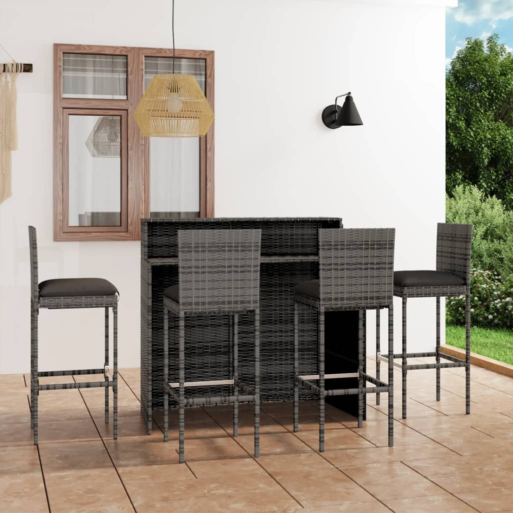 Set mobilier de bar de grădină cu perne, 5 piese, gri