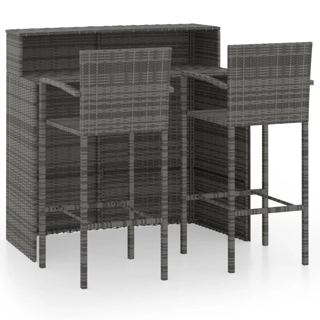 Set mobilier de bar de grădină, 3 piese, gri