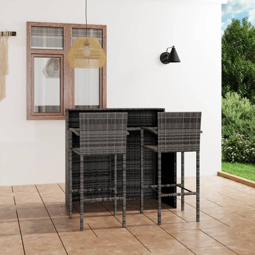 Set mobilier de bar de grădină, 3 piese, gri