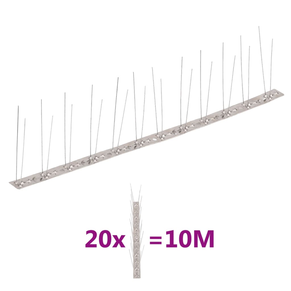 Set bandă cu țepi antipăsări cu 2 rânduri, 20 buc., oțel, 10 m - Lando