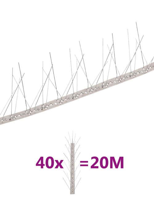 Загрузите изображение в средство просмотра галереи, Set bandă cu țepi antipăsări cu 5 rânduri, 40 buc., oțel, 20 m - Lando
