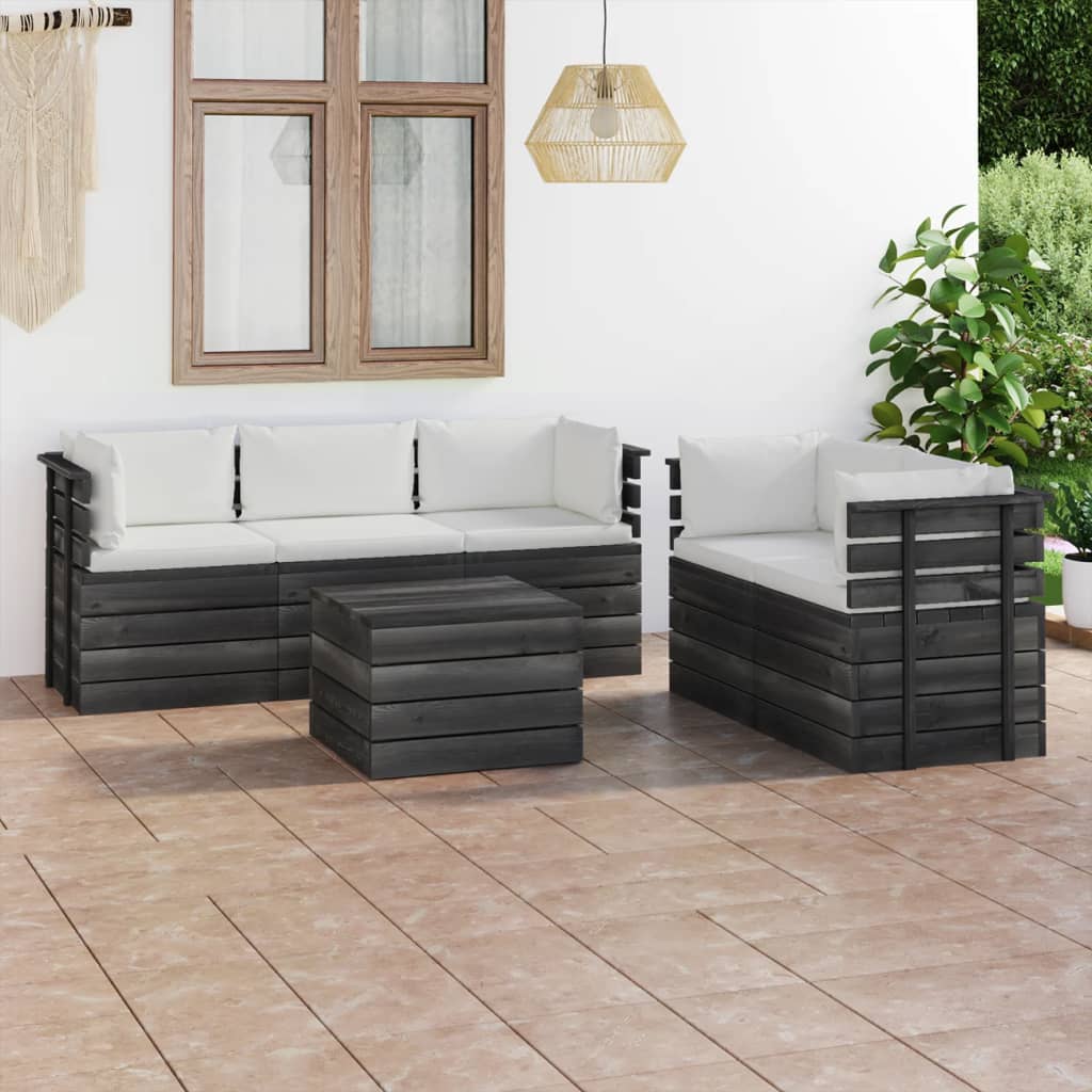 Set mobilier de grădină din paleți, cu perne, 6 piese, lemn pin