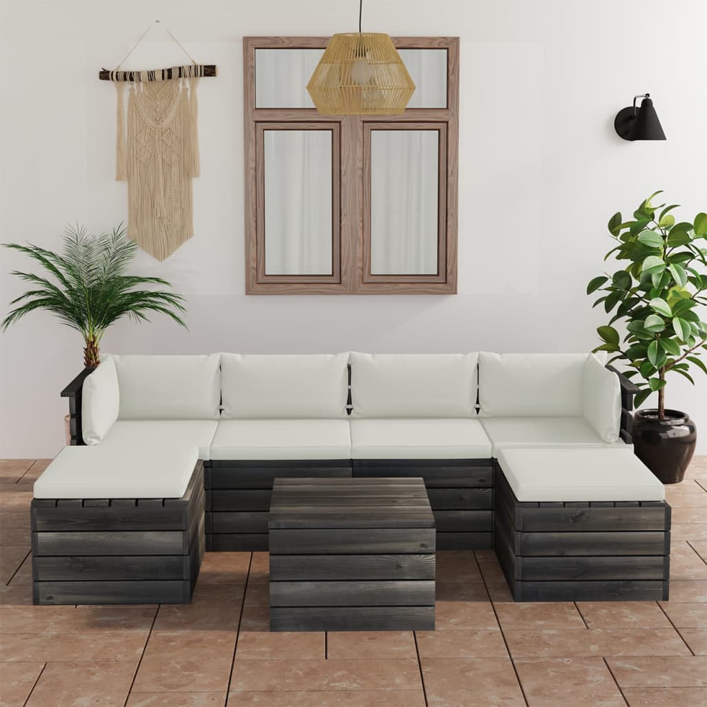 Set mobilier grădină paleți cu perne 7 piese lemn masiv pin - Lando