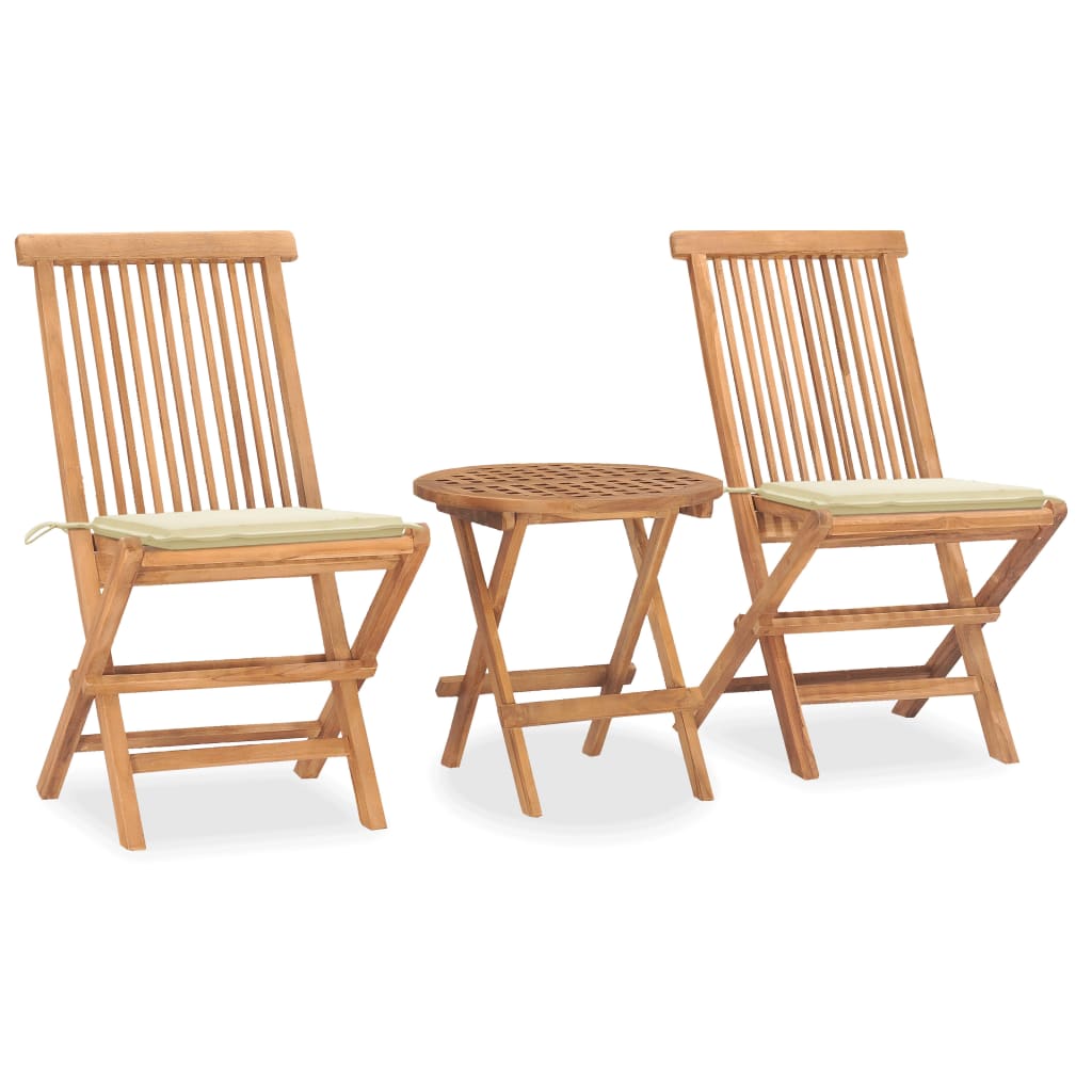 Set mobilier exterior pliabil cu perne 3 piese lemn masiv tec