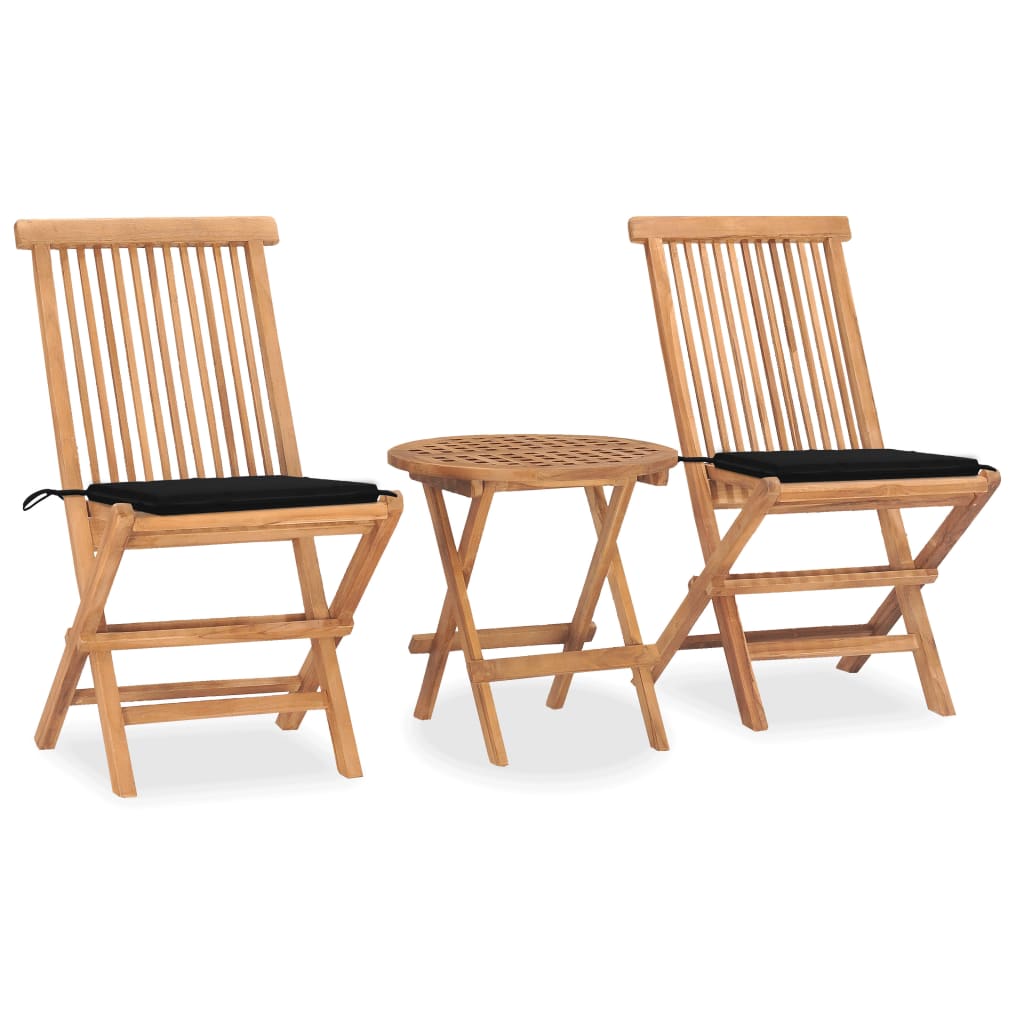 Set mobilier exterior pliabil cu perne, 3 piese, lemn masiv tec