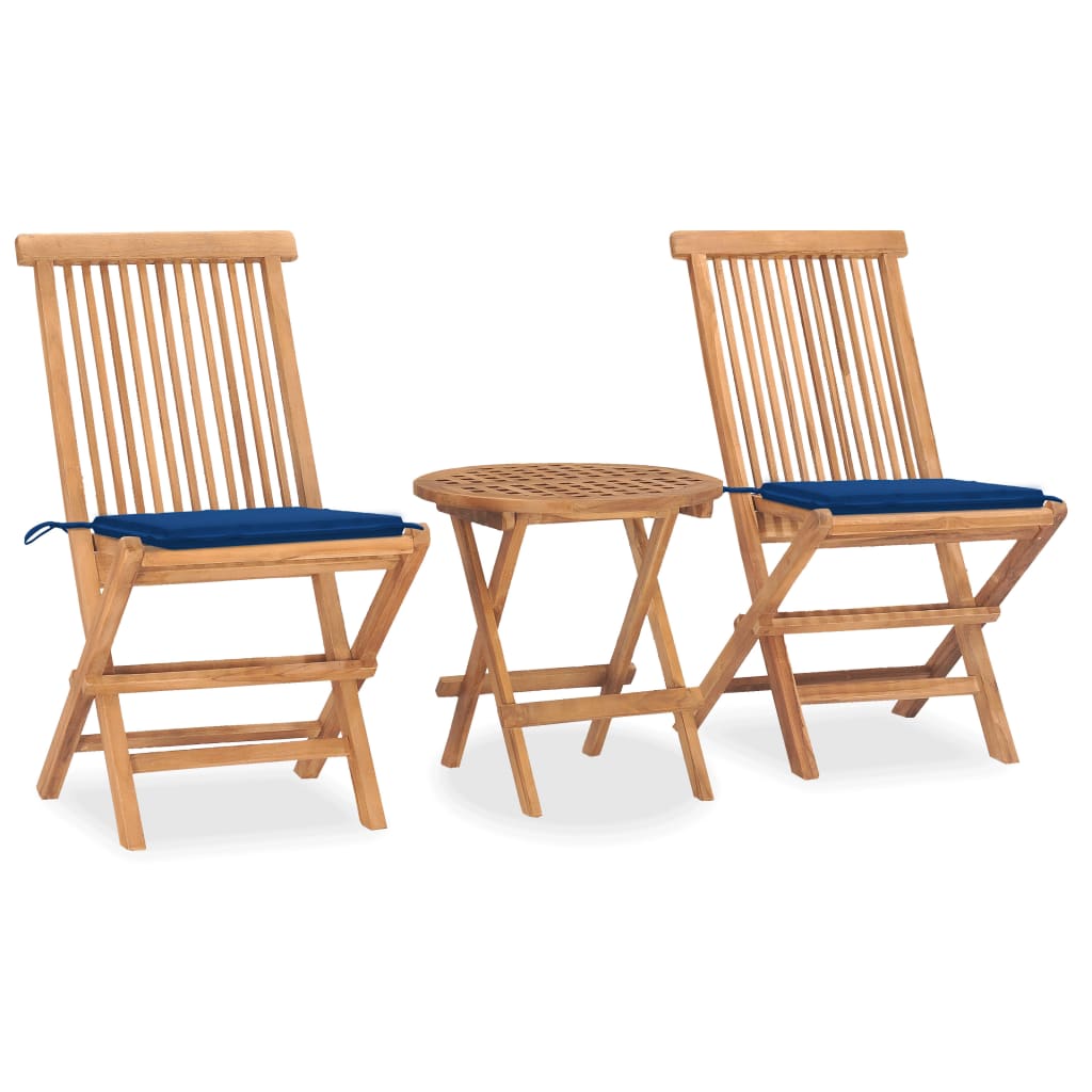 Set mobilier exterior pliabil cu perne, 3 piese, lemn masiv tec