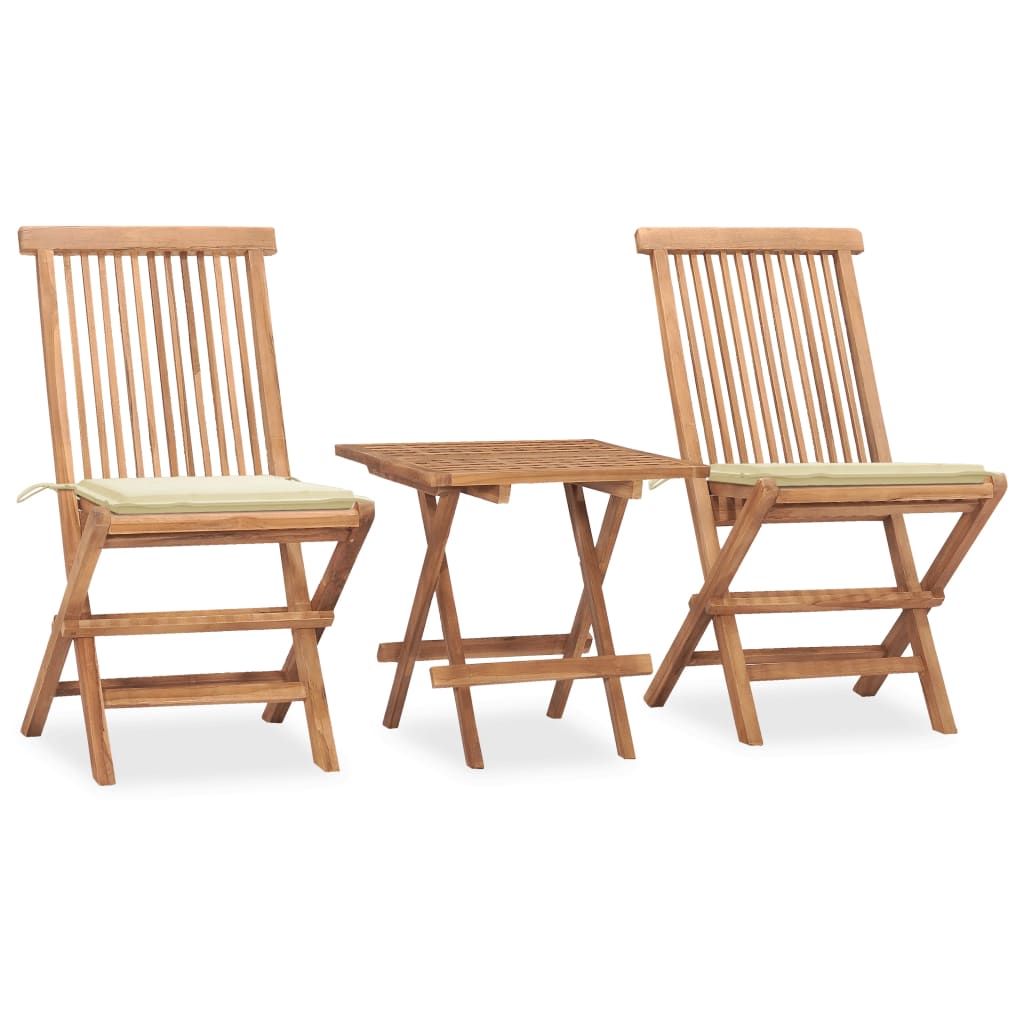 Set mobilier exterior pliabil cu perne, 3 piese, lemn masiv tec