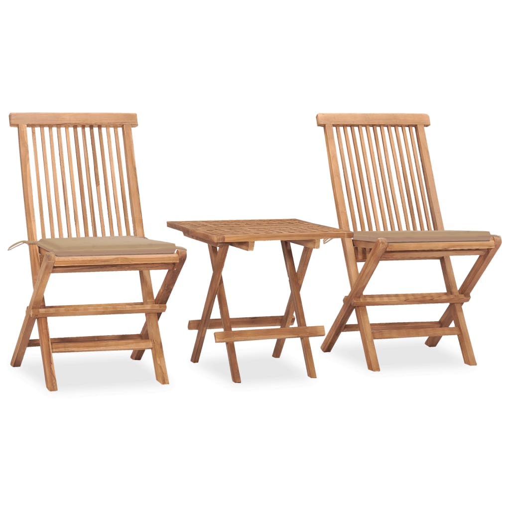 Set mobilier exterior pliabil cu perne, 3 piese, lemn masiv tec