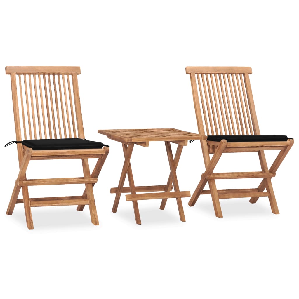 Set mobilier exterior pliabil cu perne, 3 piese, lemn masiv tec