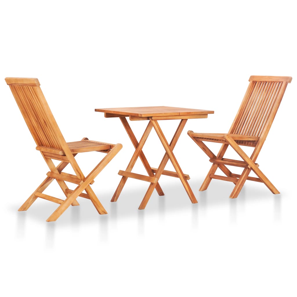 Set mobilier de bistro cu perne gri, 3 piese, lemn masiv de tec