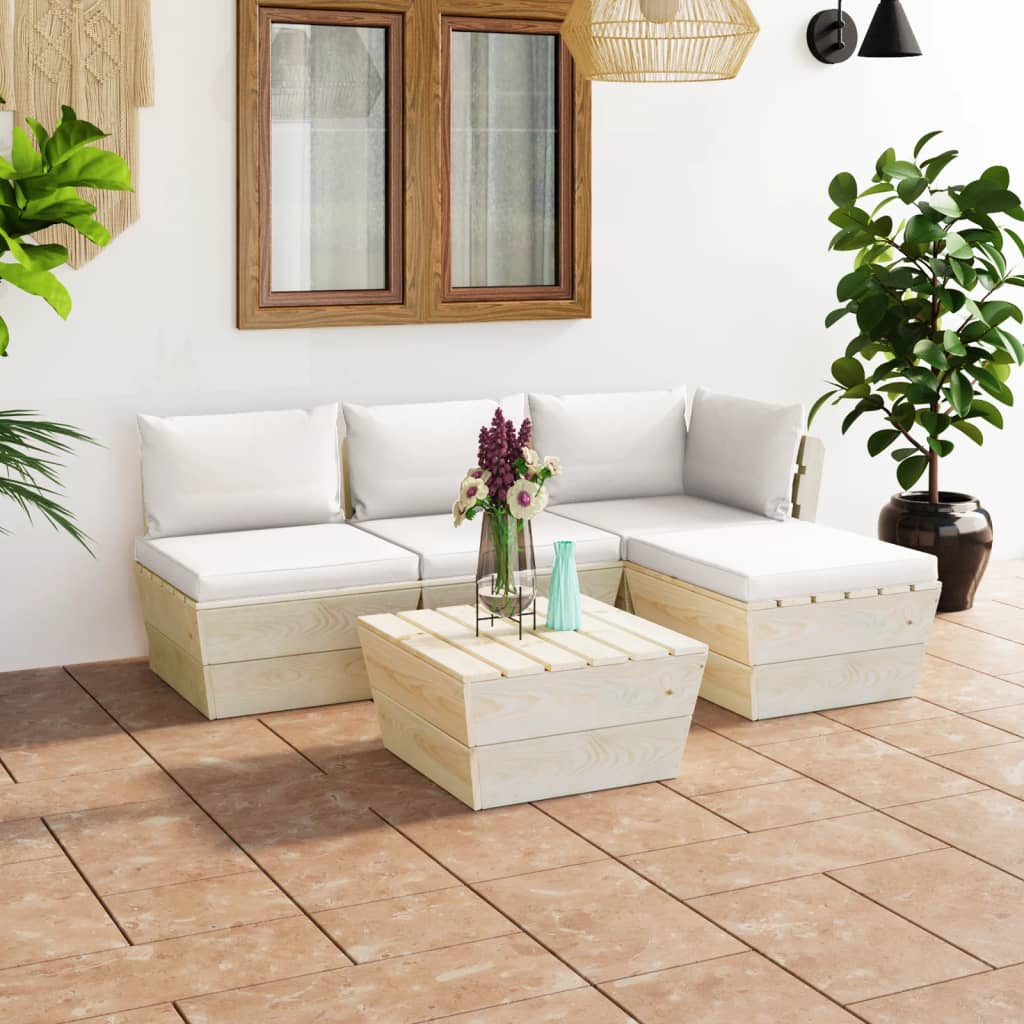Set mobilier grădină din paleți cu perne, 5 piese, lemn molid - Lando