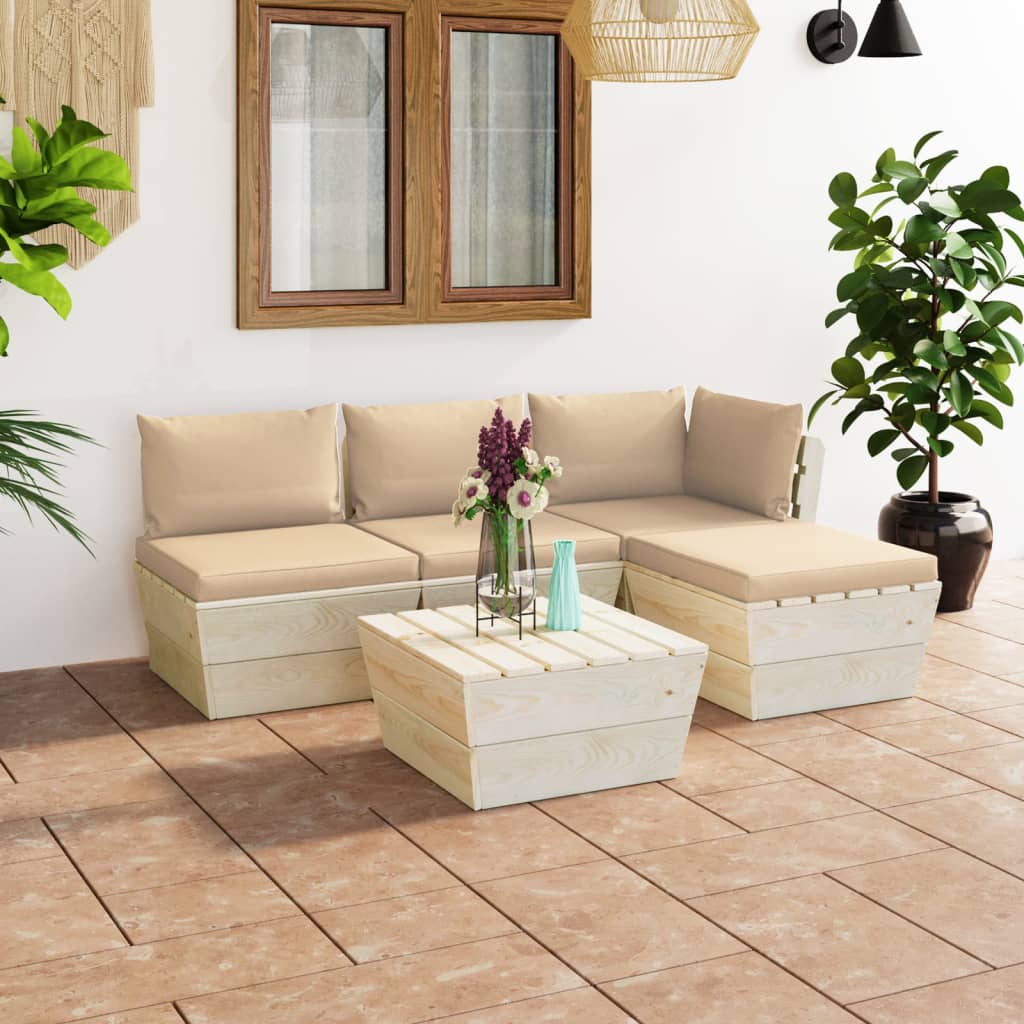 Set mobilier grădină din paleți cu perne, 5 piese, lemn molid - Lando