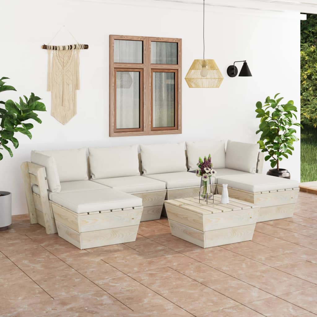 Set mobilier grădină din paleți cu perne, 7 piese, lemn molid - Lando