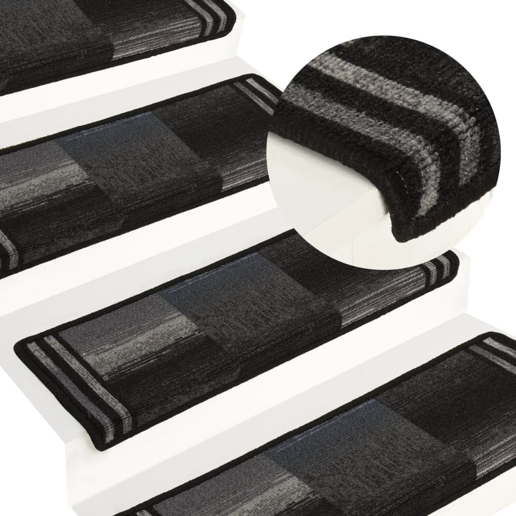 Covorașe scări autoadezive, 15 buc., negru și gri, 65x21x4 cm