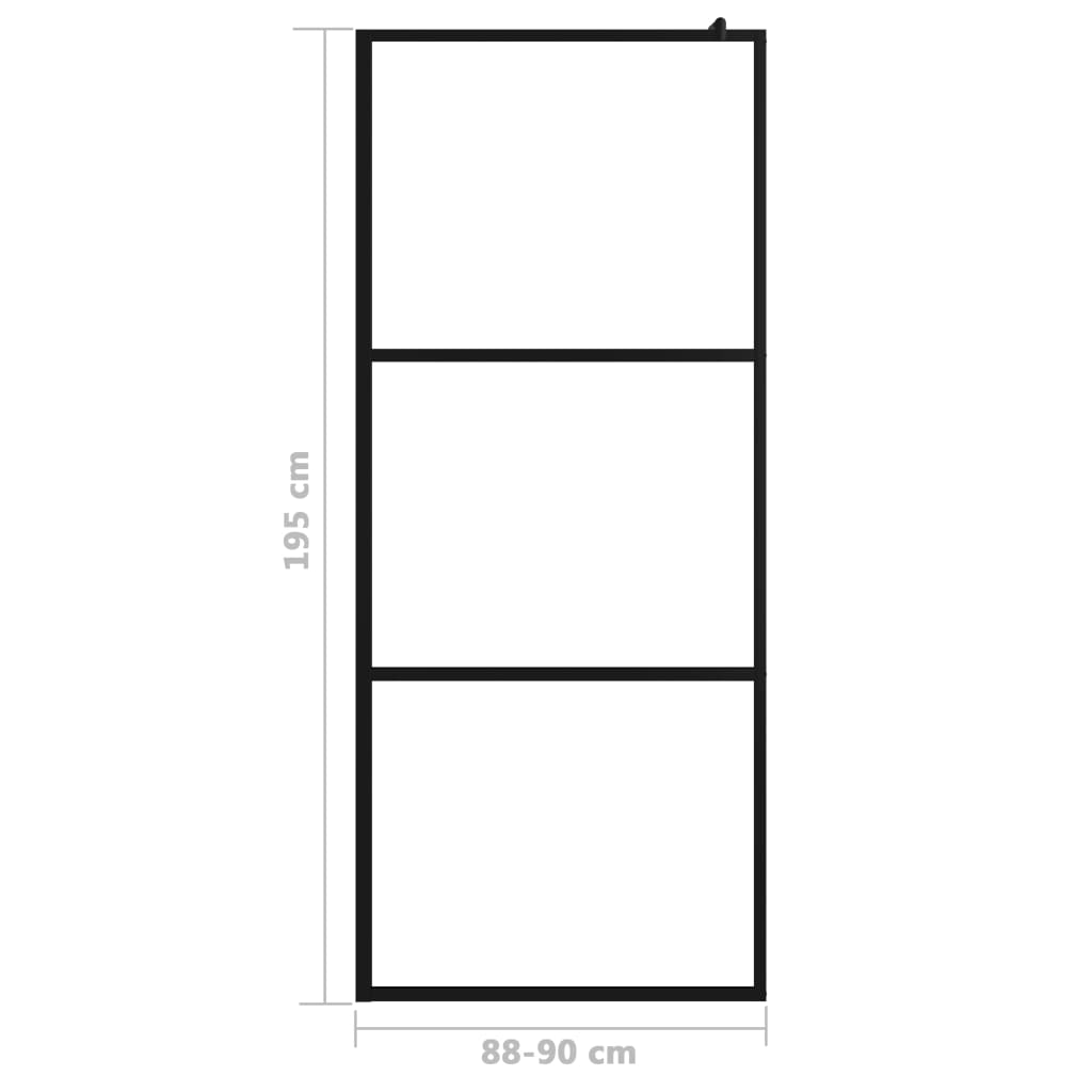 Paravan duș walk-in, negru, 90x195 cm, sticlă ESG transparentă