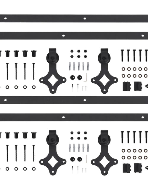 Încărcați imaginea în vizualizatorul Galerie, Set feronerie pentru uși glisante, 2 piese,negru, 200 cm, oțel
