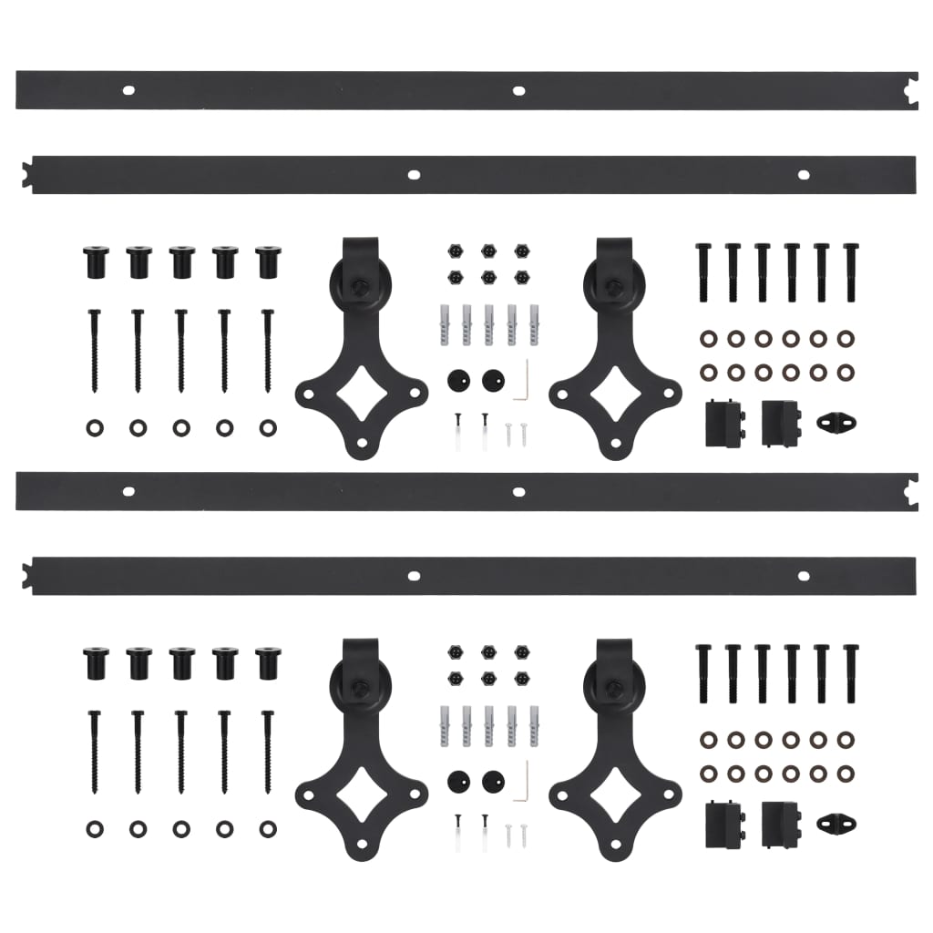 Set feronerie pentru uși glisante, 2 piese,negru, 200 cm, oțel