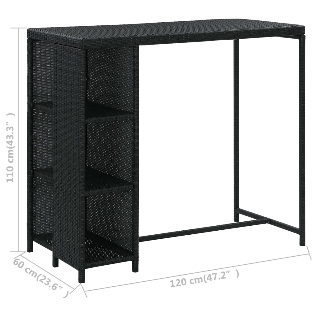 Set mobilier bar de grădină cu perne, 5 piese, negru, poliratan