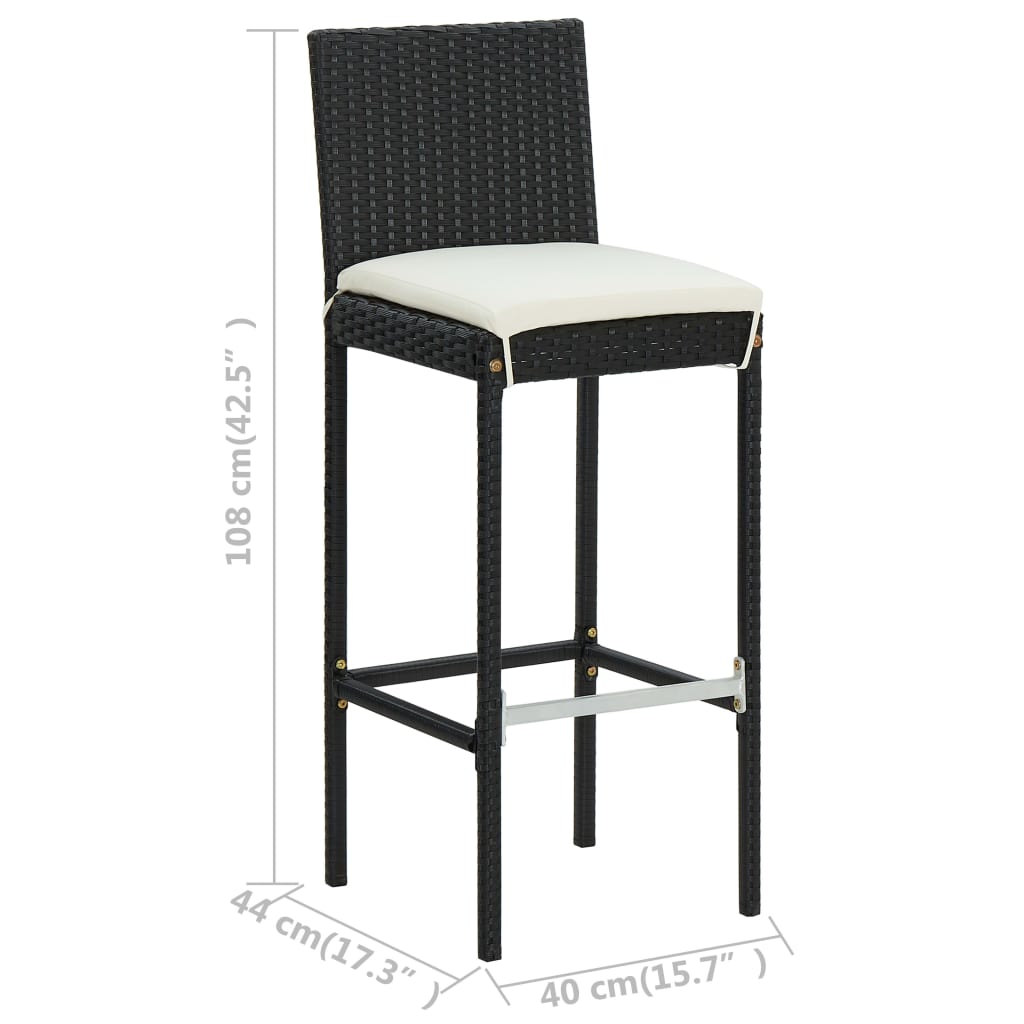 Set mobilier bar de grădină cu perne, 5 piese, negru, poliratan