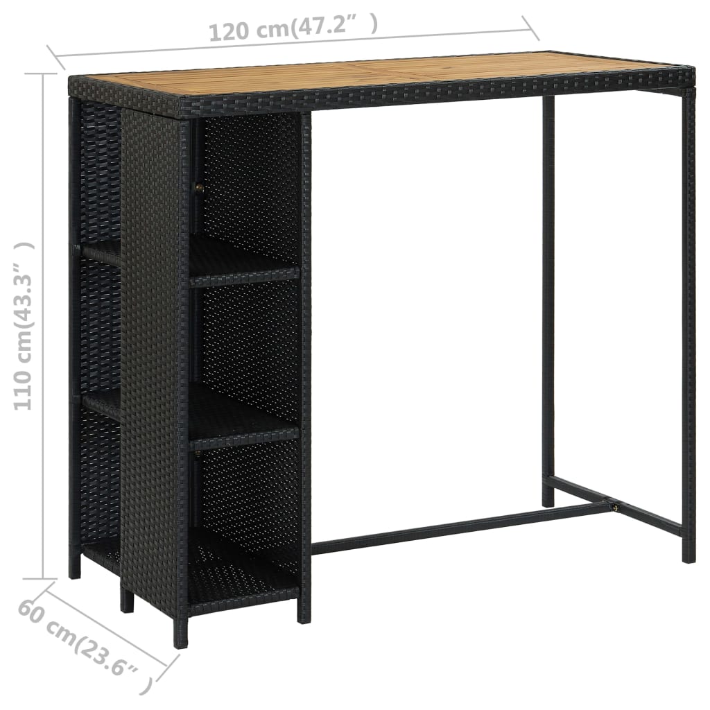 Set mobilier bar de grădină cu perne, 5 piese, negru, poliratan