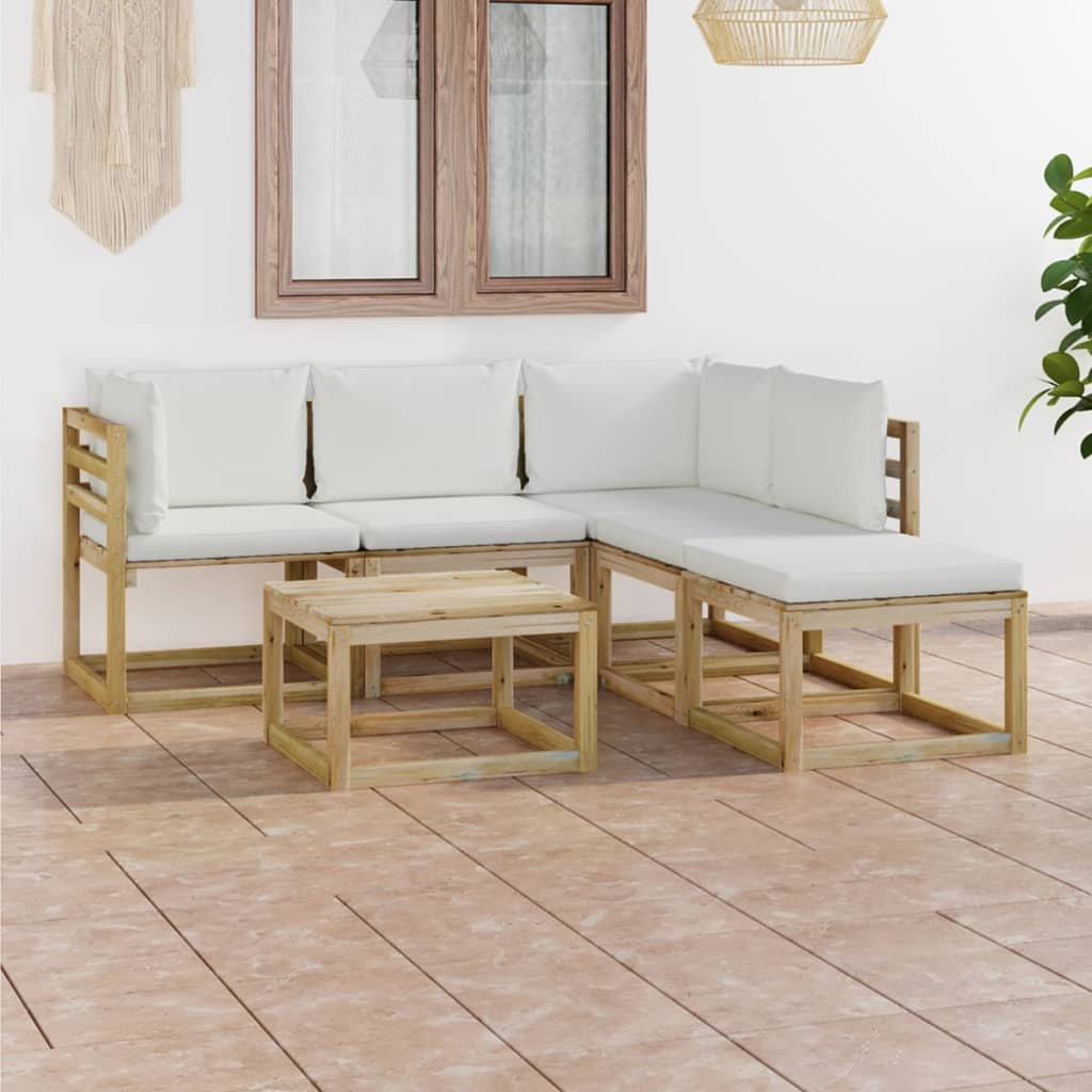 Set mobilier de grădină cu perne crem, 6 piese