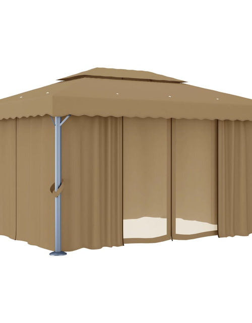 Загрузите изображение в средство просмотра галереи, Pavilion cu perdea, gri taupe, 4x3 m, aluminiu
