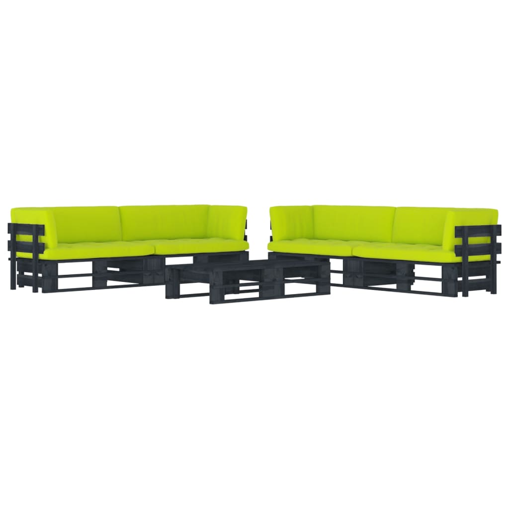 Set mobilier paleți cu perne, 6 piese, negru, lemn pin tratat