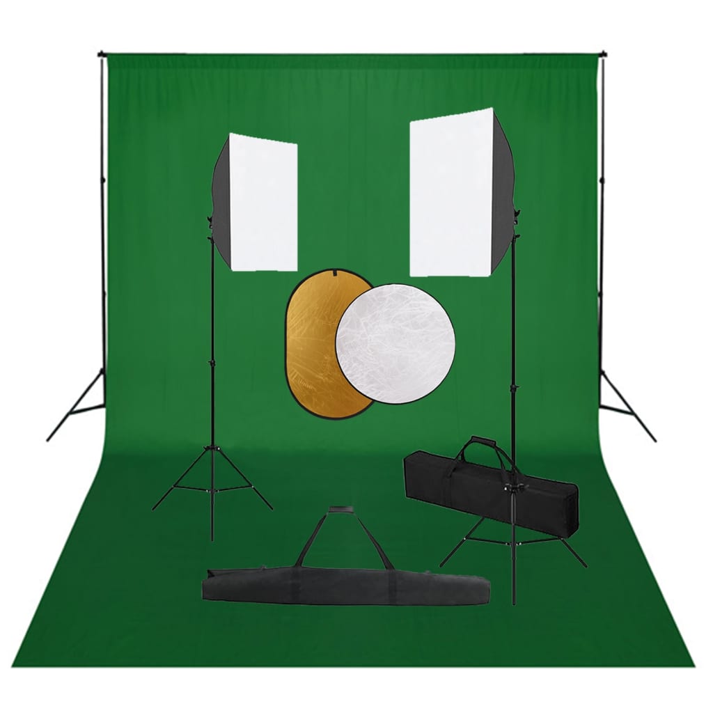 Kit studio foto cu lumini softbox, fundal și reflector