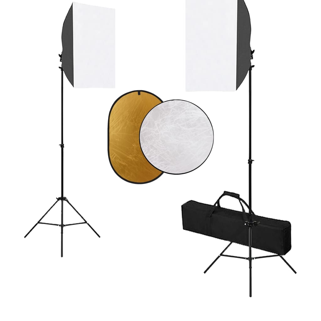 Set studio foto cu lumini softbox și reflector