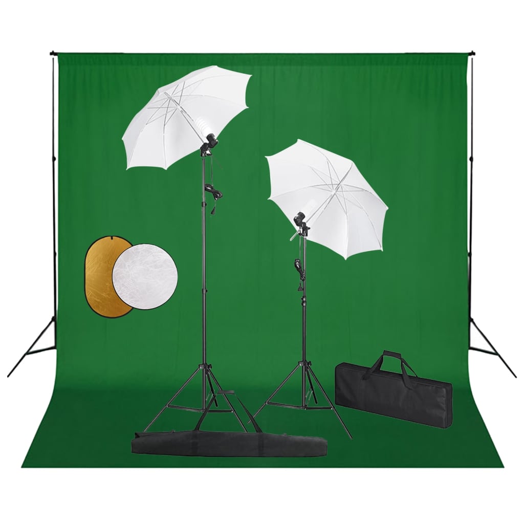 Set studio foto cu lămpi, umbrele, fundal și reflector