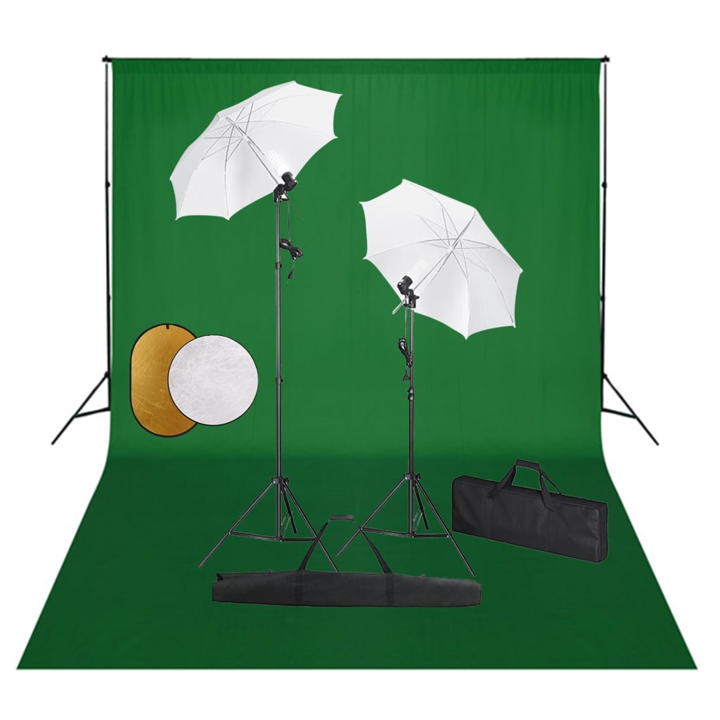 Set studio foto cu lămpi, umbrele, fundal și reflector