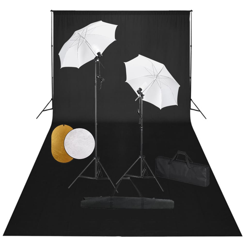 Set studio foto cu lămpi, umbrele, fundal și reflector